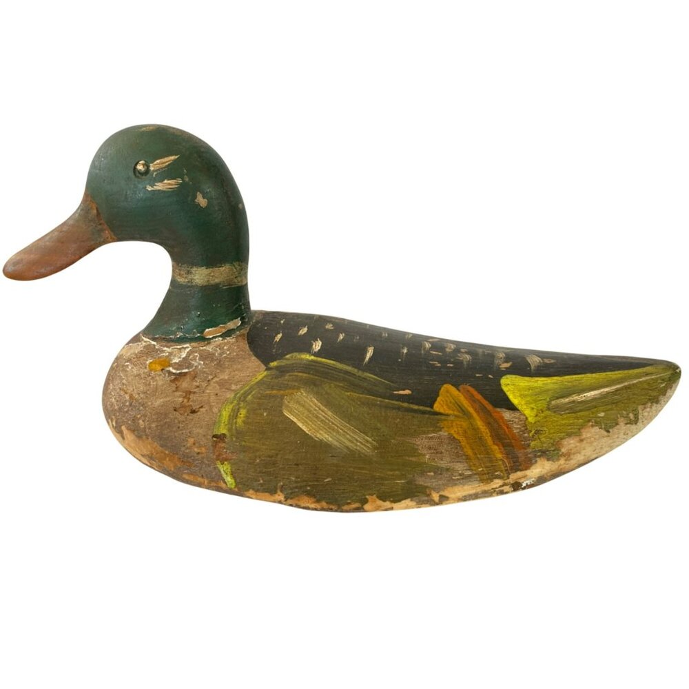 Antique Duck Decoy Wooden Mallard Drake Wood Folk Art Carved Painted American - Picture 3 of 9